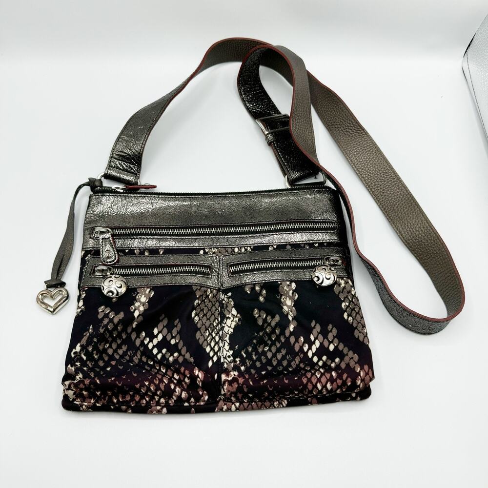 Brighton Zoe Leather Snakeskin Print Crossbody Bag Purse Boho Festival - Picture 1 of 14